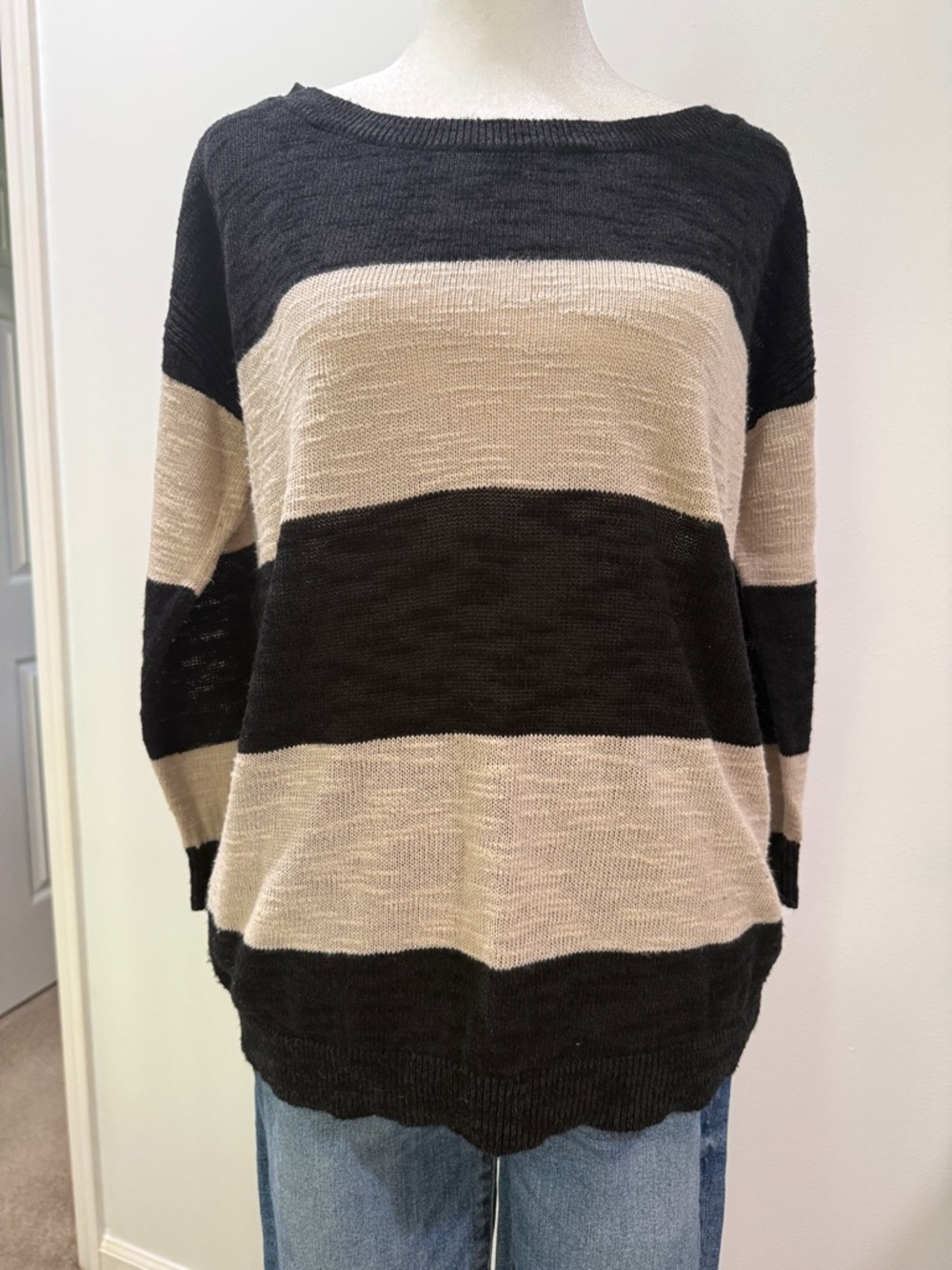 Banana Republic Black and Cream Striped Sweater